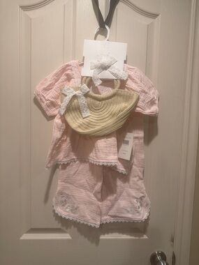 New Balance Pink Girls Two-Piece Outfit with Straw-Style Mini Bag